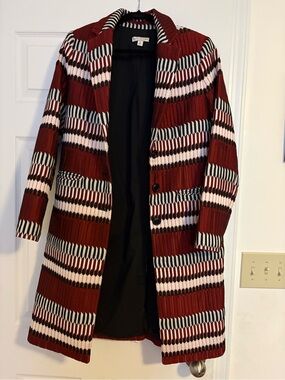 Womens Burgundy Patterned Long Blazer -Eva Mendel